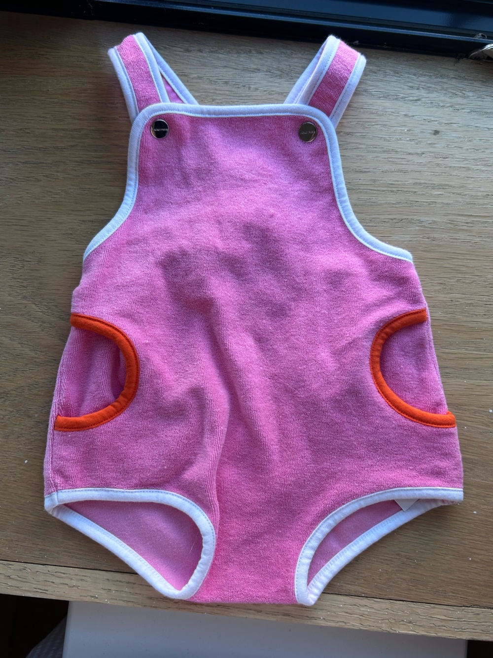 Jacadi Pink Terry Baby Romper with White Trim
